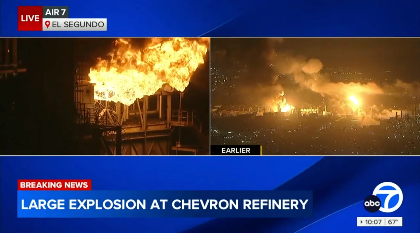 Major Fire Breaks Out at Chevron Refinery in El Segundo, California